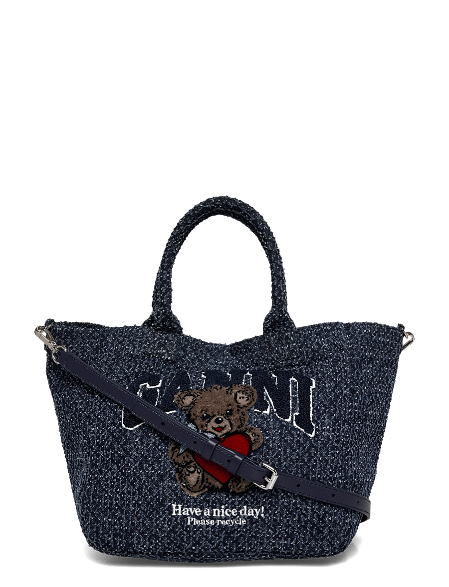 Ganni - Small Trapeze Shopper Bear Tweed Denim Tote bag - særlige begivenheder - blue - 0