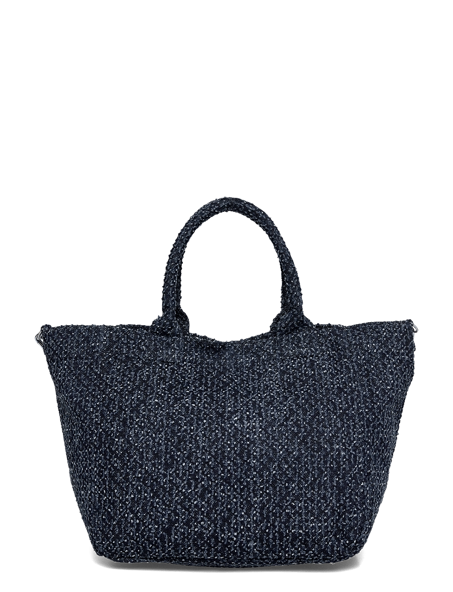 Ganni - Small Trapeze Shopper Bear Tweed Denim Tote bag - særlige begivenheder - blue - 1