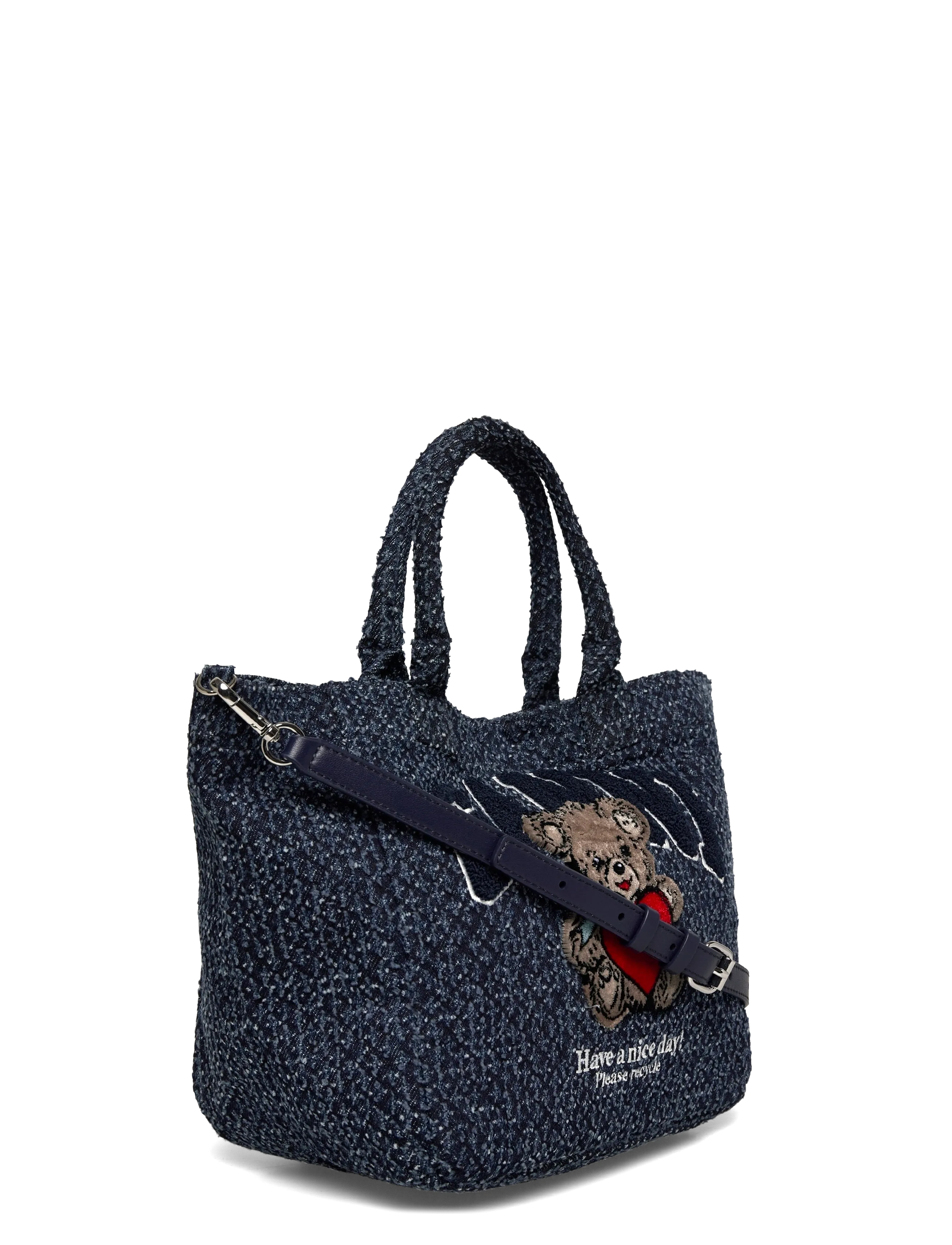 Ganni - Small Trapeze Shopper Bear Tweed Denim Tote bag - særlige begivenheder - blue - 2