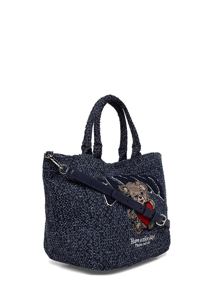 Ganni - Small Trapeze Shopper Bear Tweed Denim Tote bag - særlige begivenheder - blue - 2