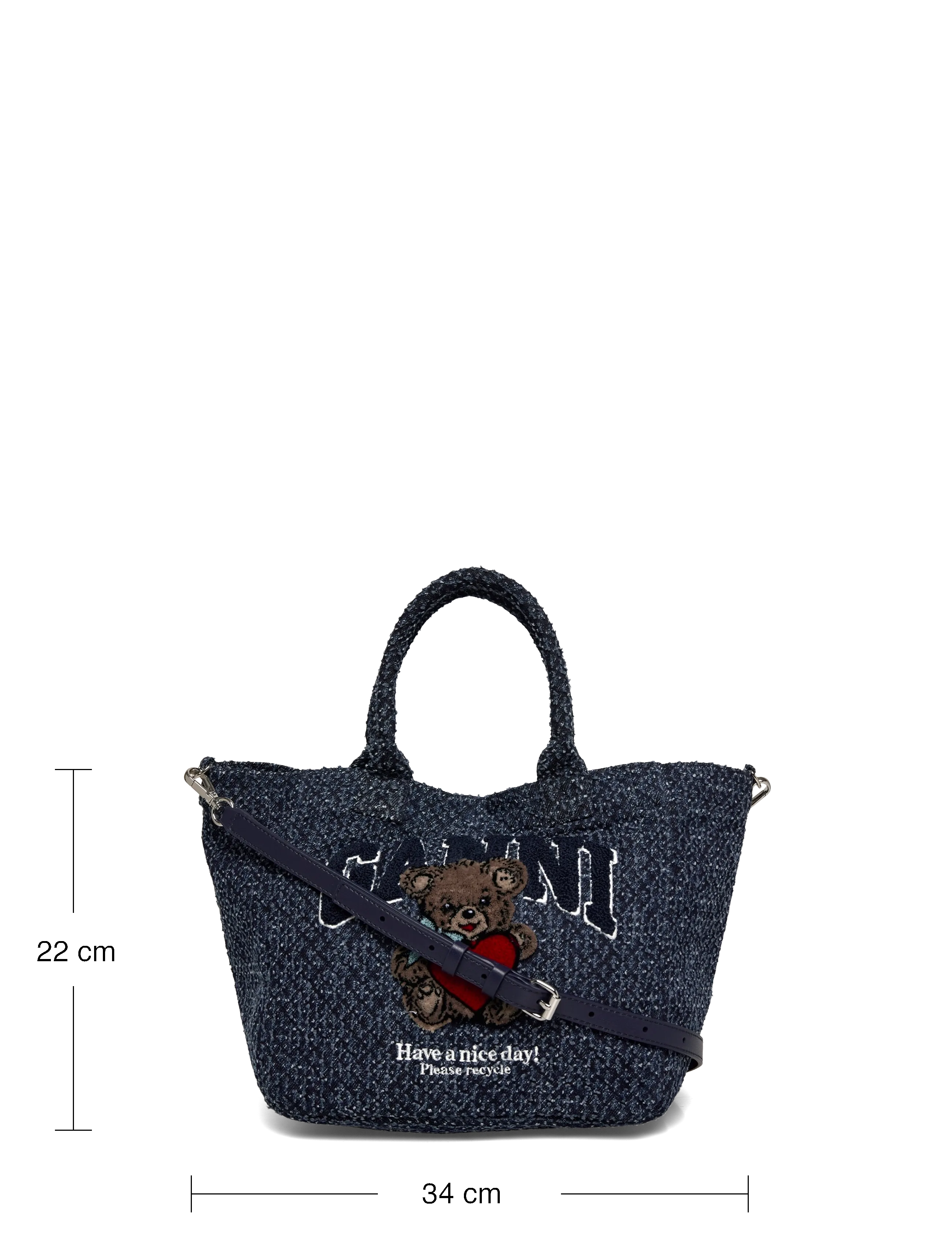 Ganni - Small Trapeze Shopper Bear Tweed Denim Tote bag - særlige begivenheder - blue - 3