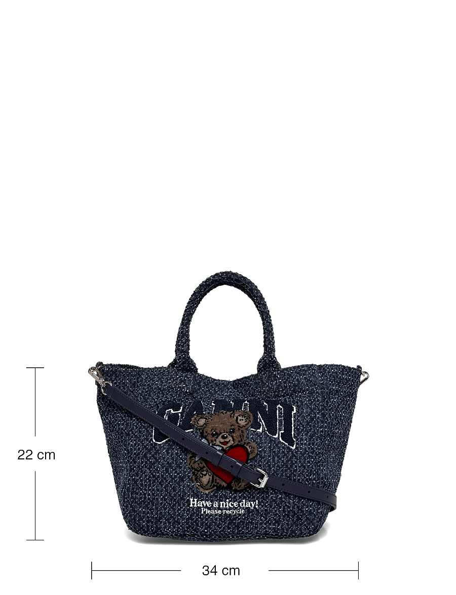 Ganni - Small Trapeze Shopper Bear Tweed Denim Tote bag - særlige begivenheder - blue - 3