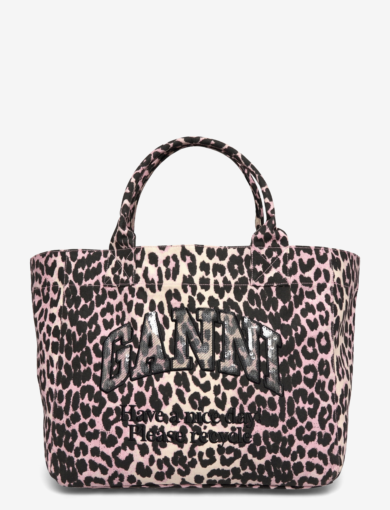 Ganni - Leopard-print canvas tote bag - brown - 0