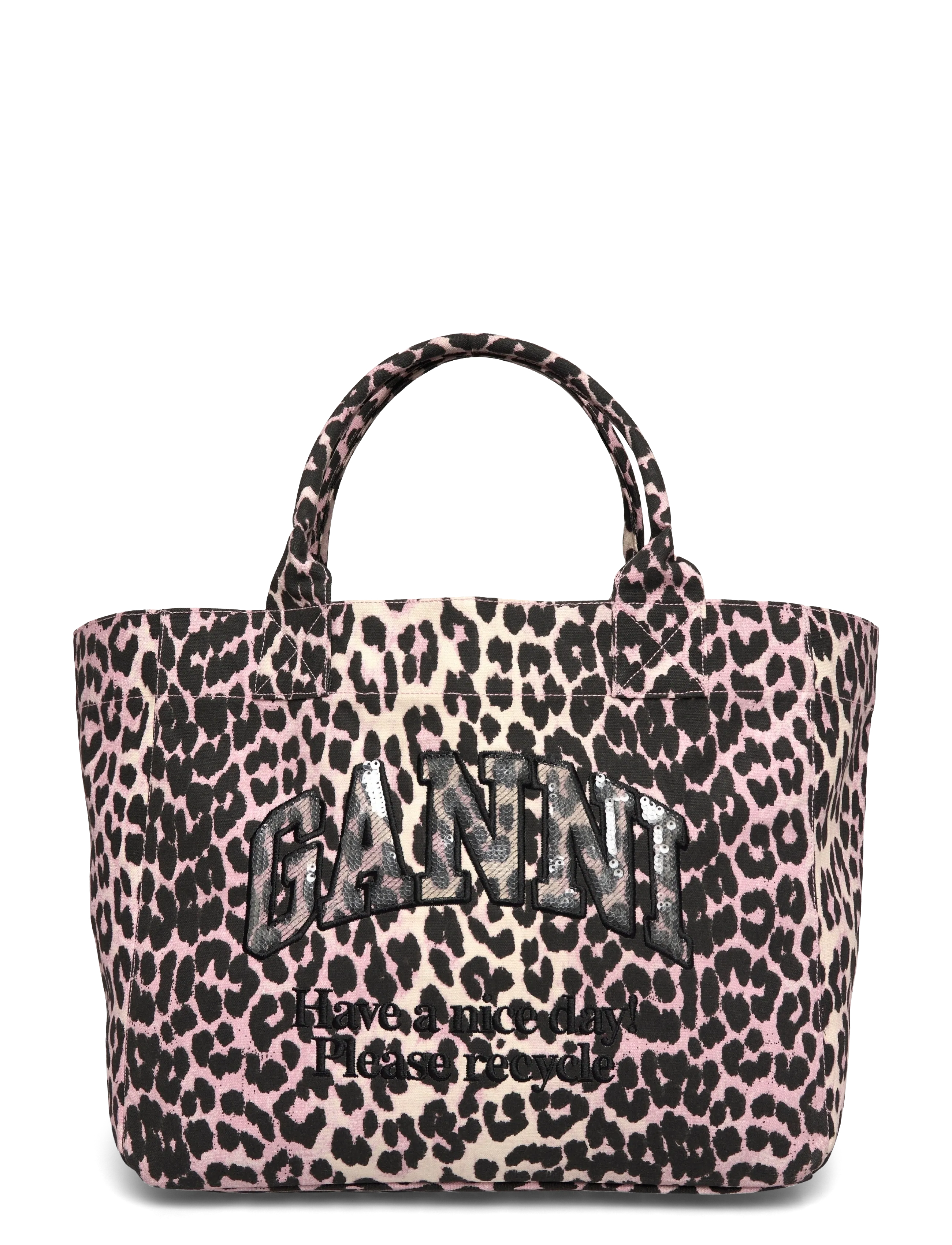 Ganni Leopard-print canvas tote bag - Bags - BROWN / brown