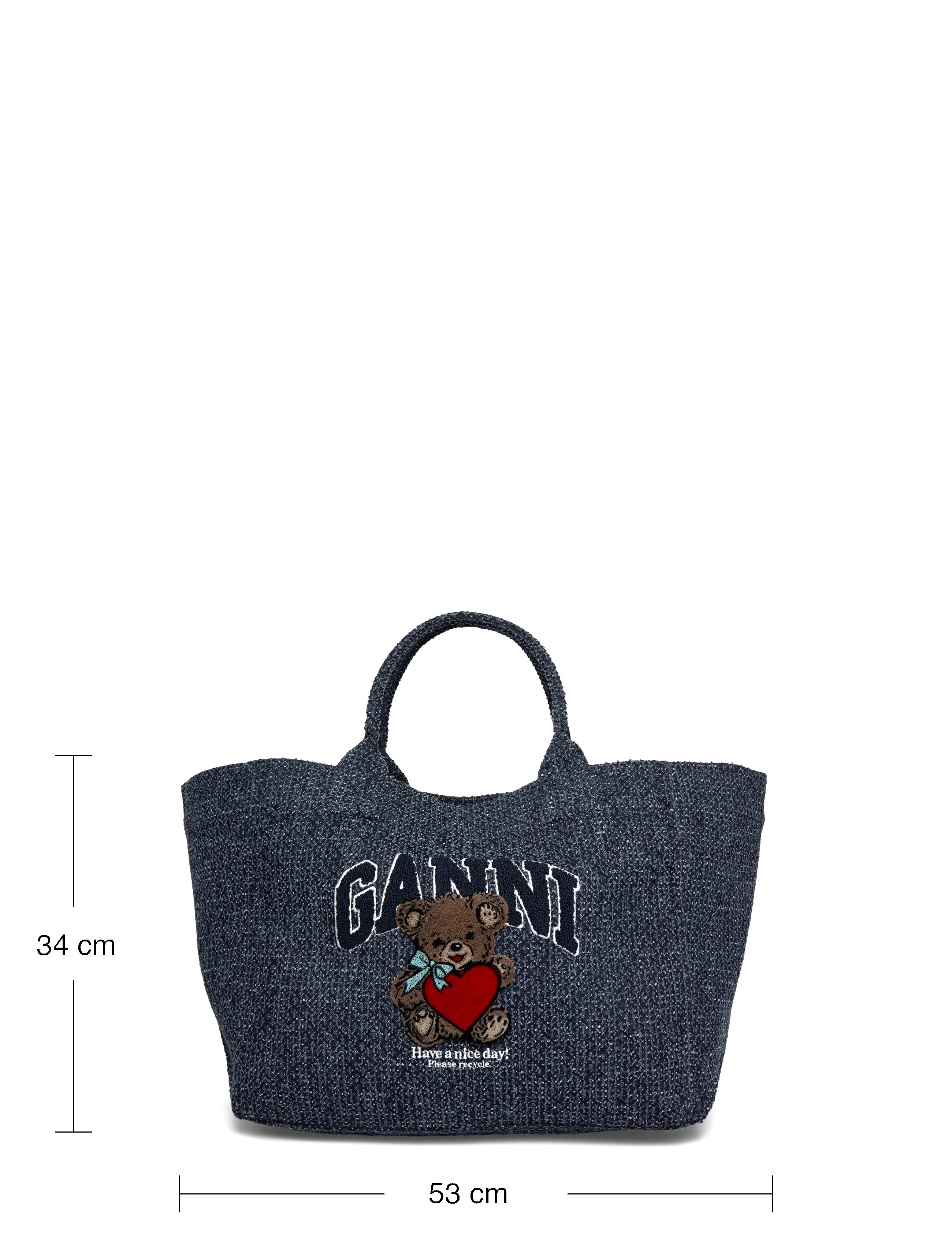 Ganni - Rinse Tweed Denim Small Bear Tote - shoppers - blue - 3