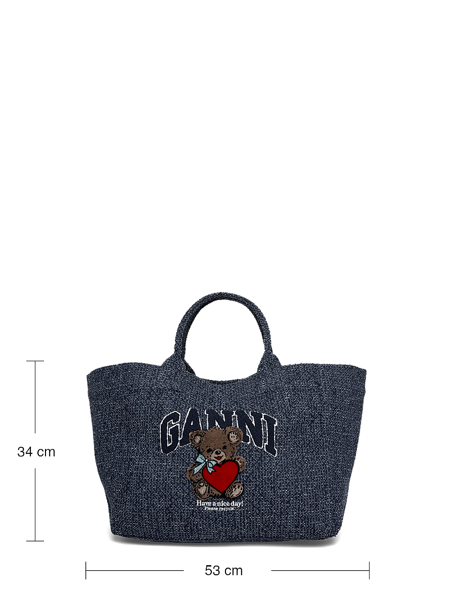 Ganni - Rinse Tweed Denim Small Bear Tote - shoppers - blue - 3