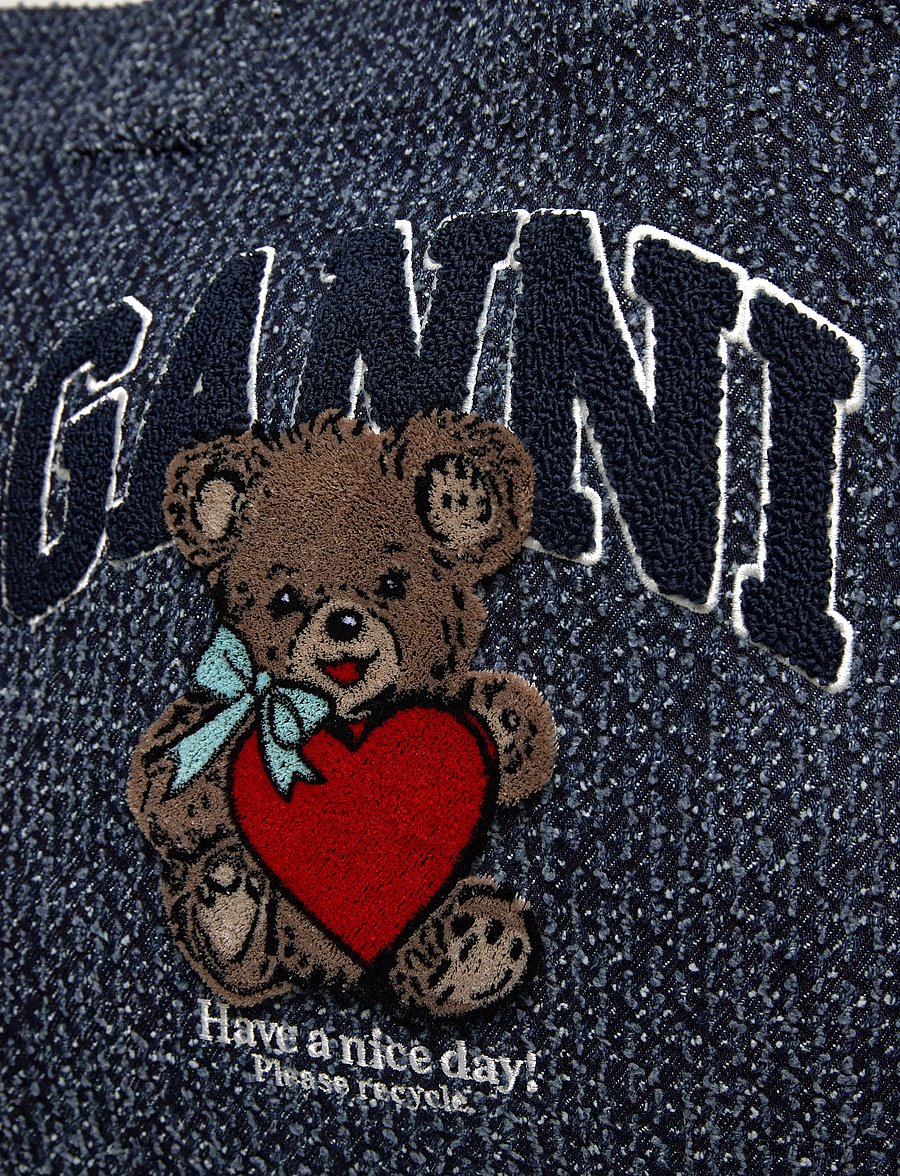 Ganni - Rinse Tweed Denim Small Bear Tote - shoppers - blue - 4
