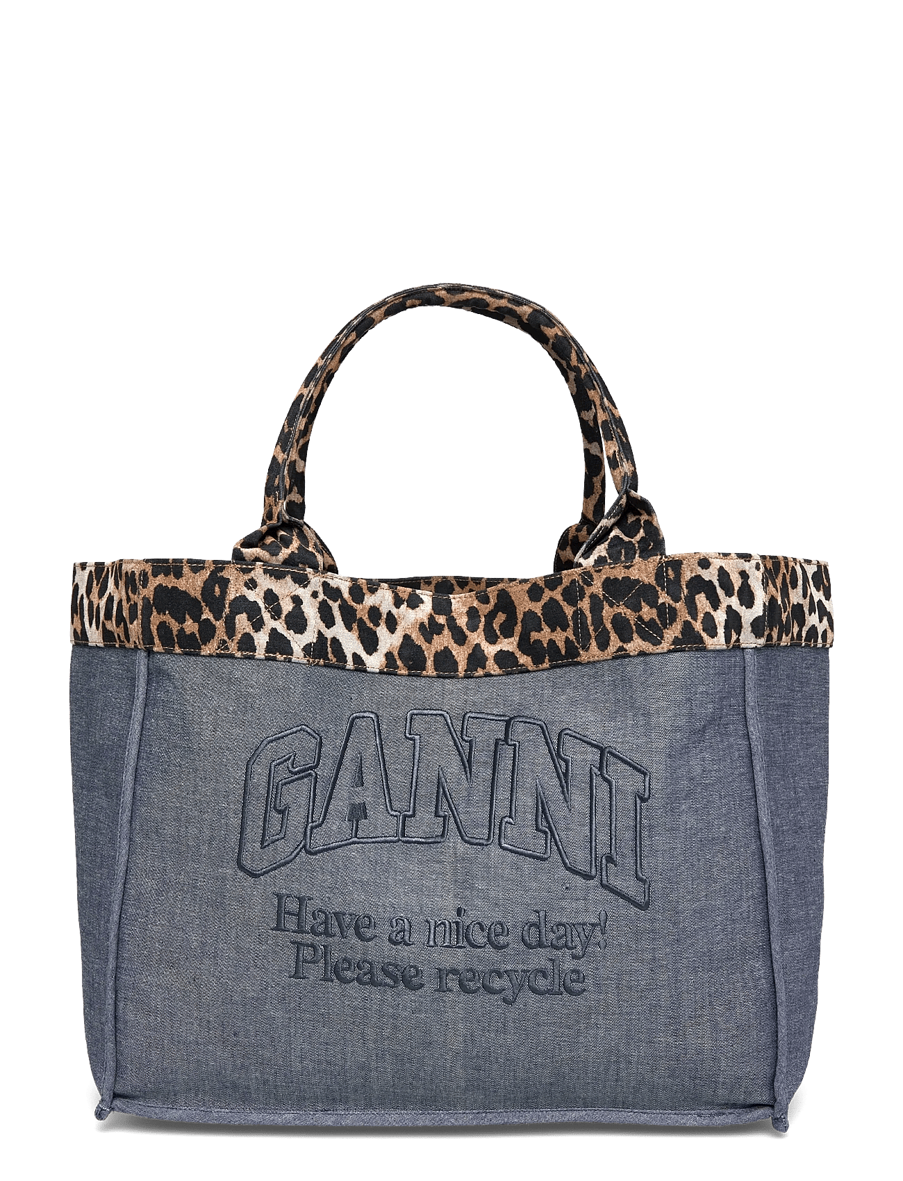 Ganni | Canvas Tote Bag With Leopard Print Trim | ONE SIZE