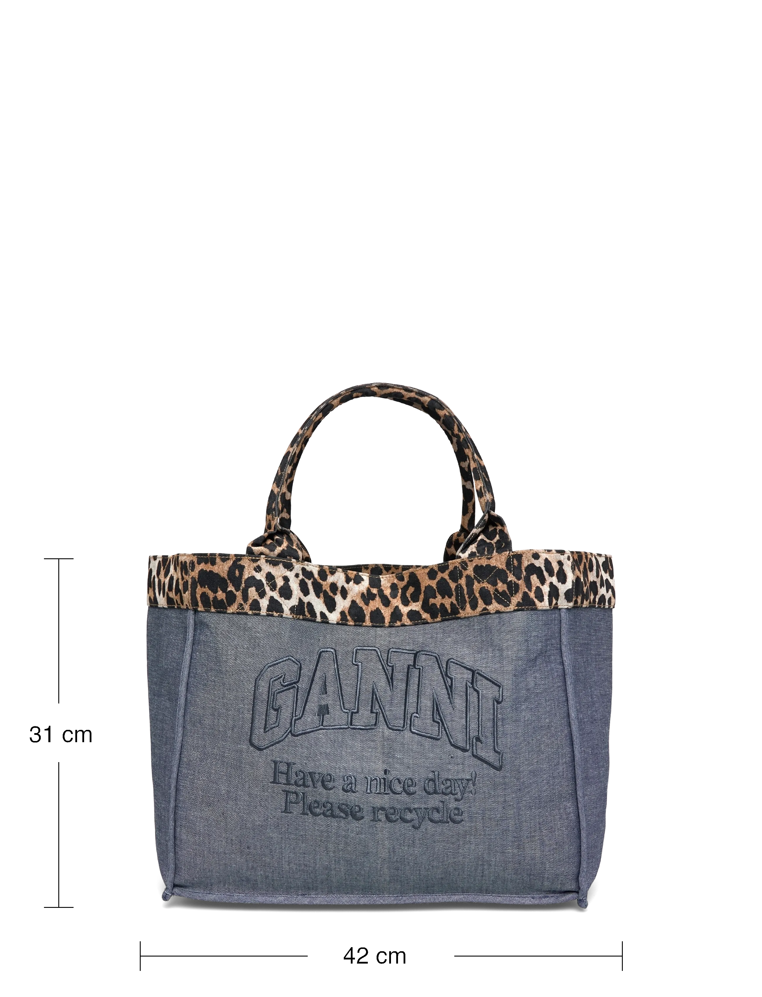 Ganni - Canvas tote bag with leopard print trim - shoppere - blue - 3
