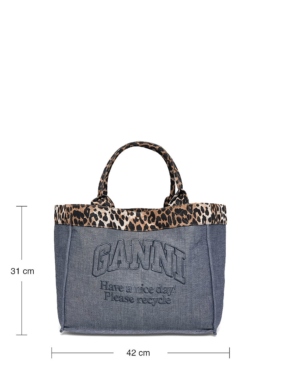 Ganni - Canvas tote bag with leopard print trim - shoppere - blue - 3