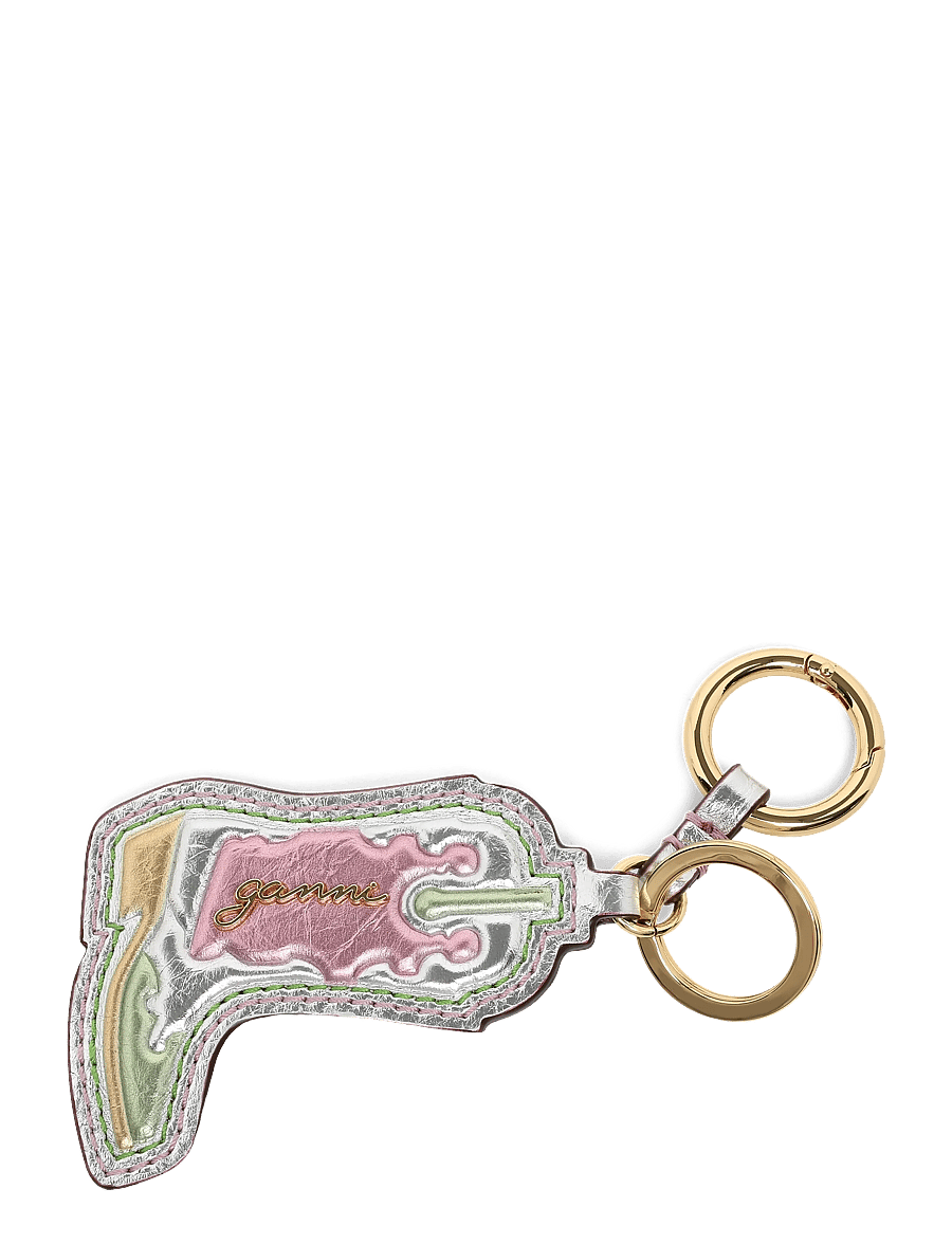 Ganni - Western Boot Keyring In Metallic - key rings & bag charms - multicolored - 0