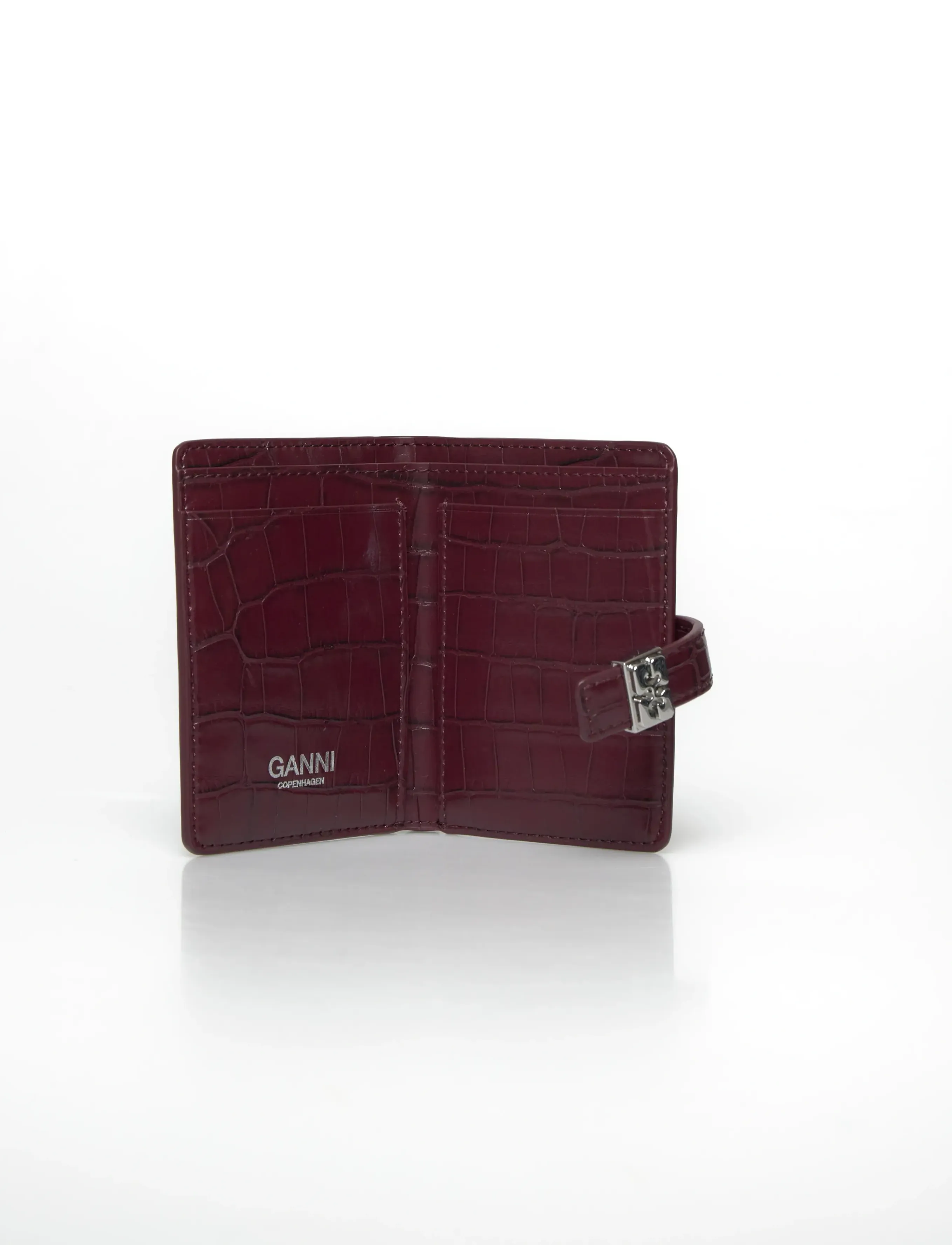 Ganni - Slim Card Holder Croco - korthållare - red - 4