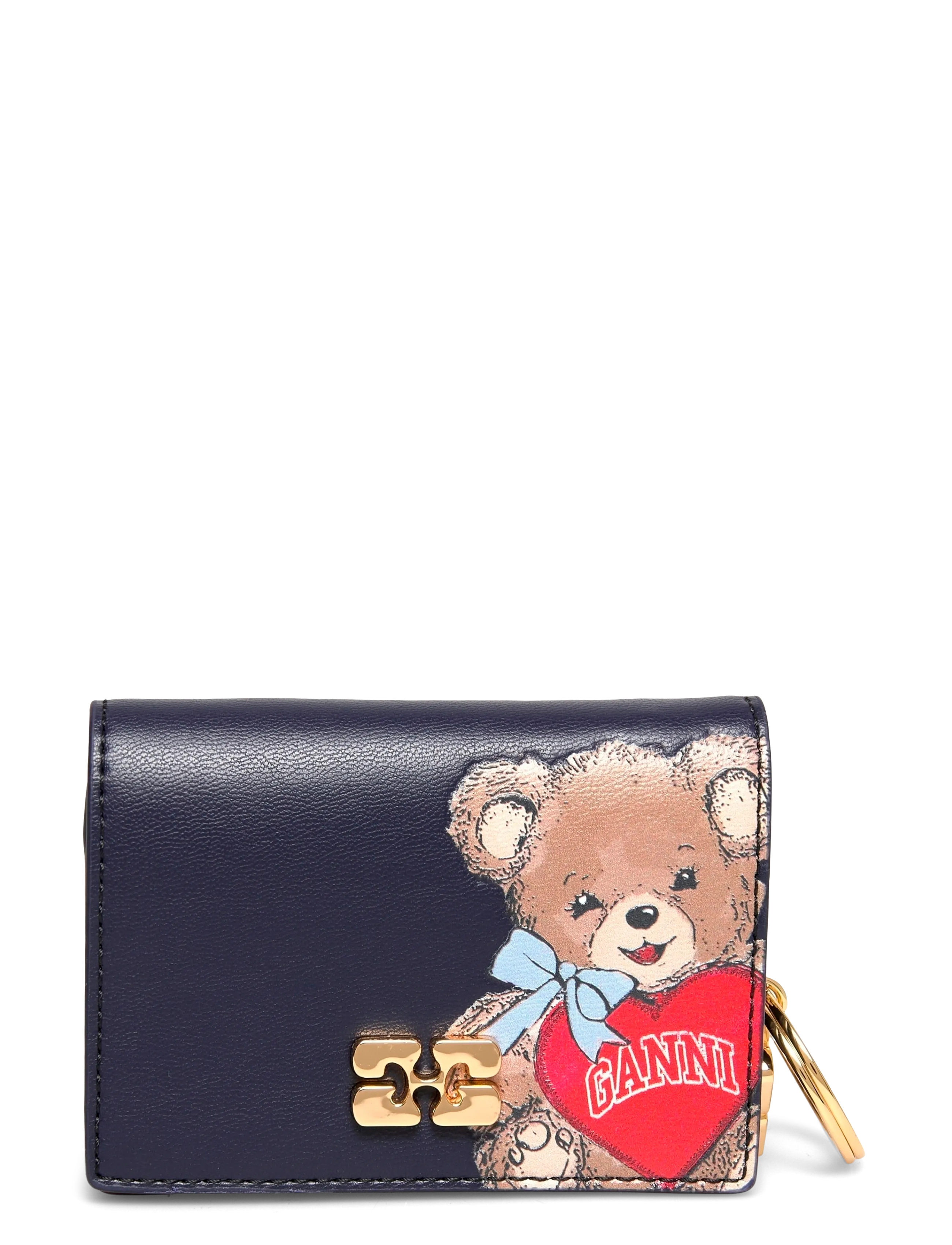Ganni Eco Leather Card Holder, One Size, Holders & Wallets, Marineblau - Frauen
