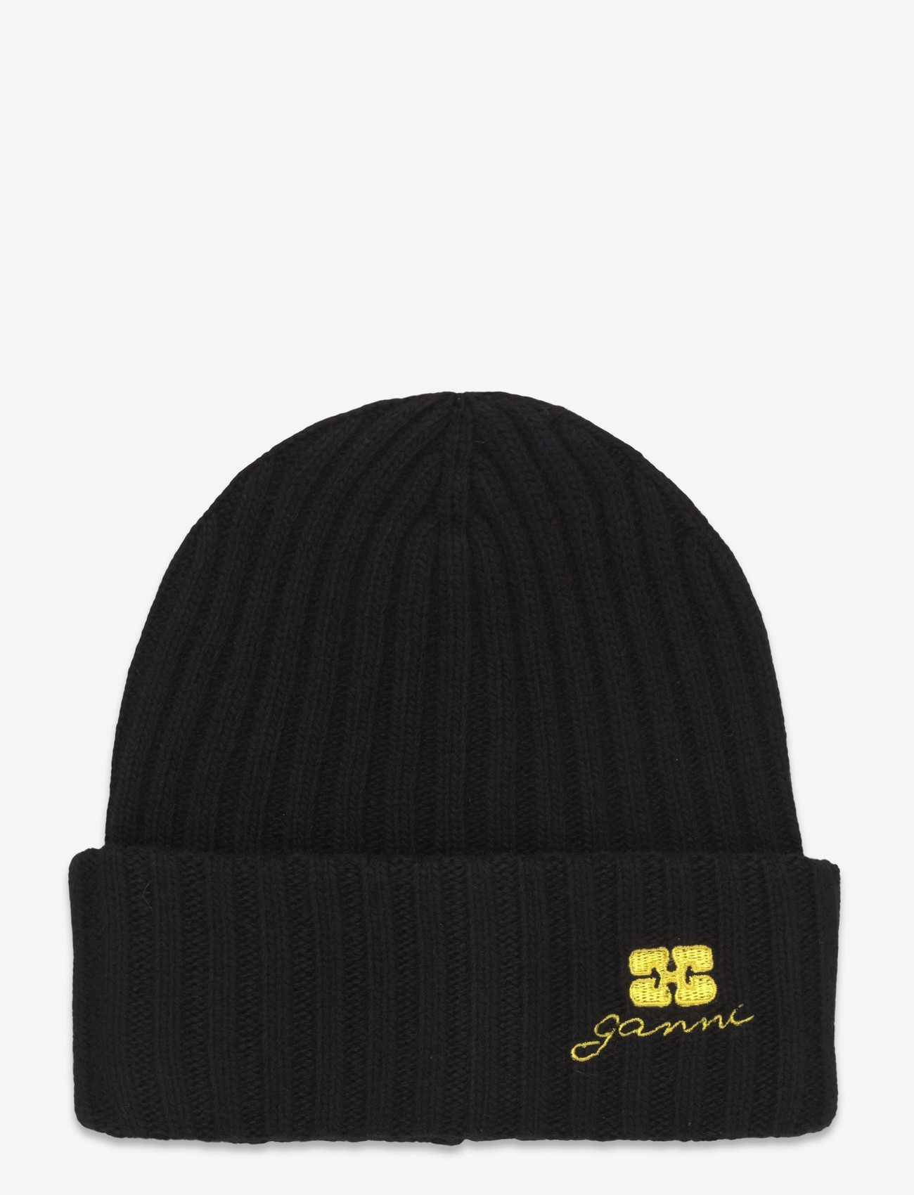Ganni - Ribbed-knit wool blend beanie - mützen - black - 0