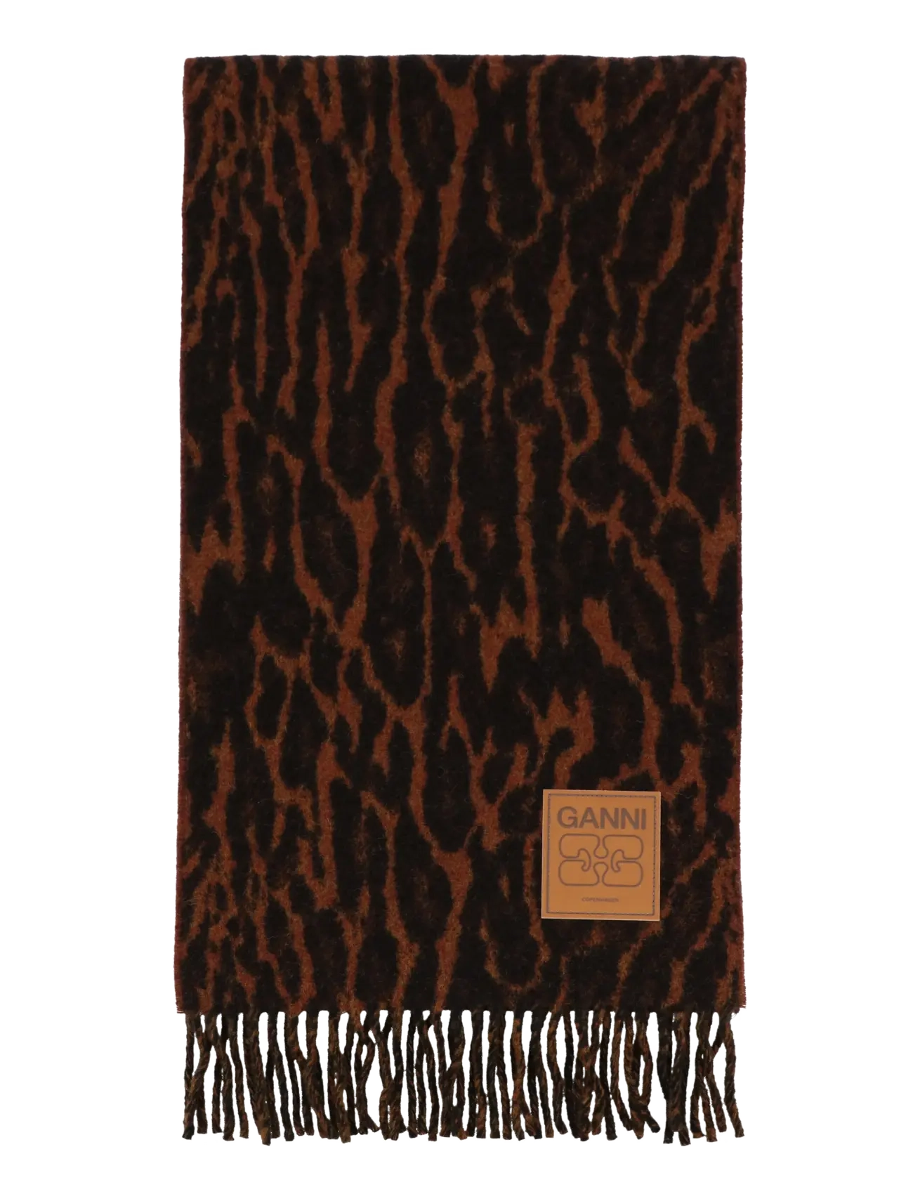 Ganni Women's Black Leopard Print Wool Scarf - Transitional Layering - MULTICOLORED / brown