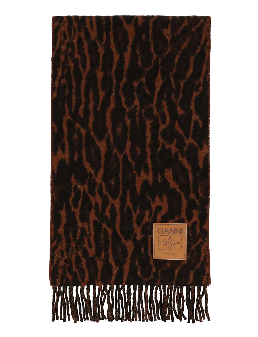 Ganni - Women's Black Leopard Print Wool Scarf - winterschals - multicolored - 0