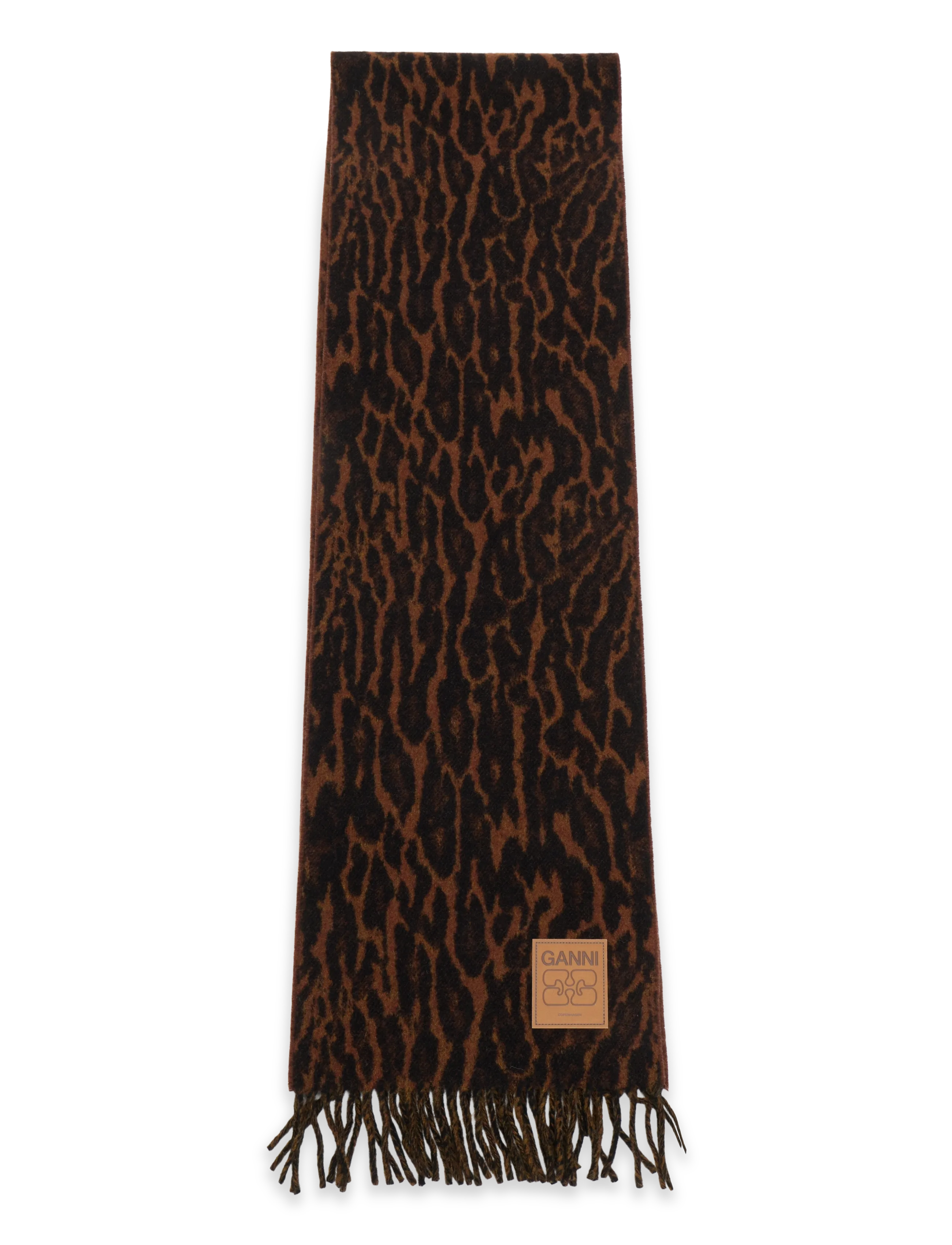 Ganni Women's Black Leopard Print Wool Scarf - Schals - MULTICOLORED / brown