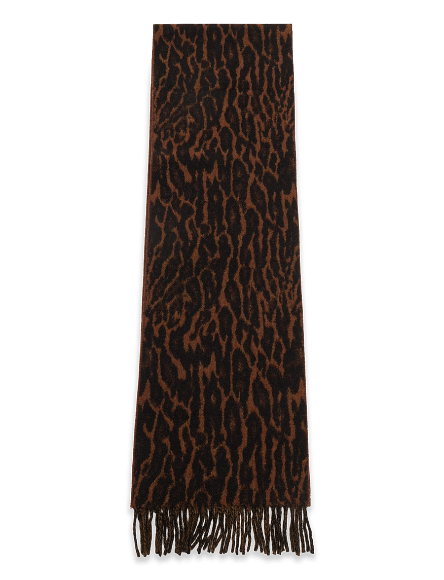 Ganni - Women's Black Leopard Print Wool Scarf - multicolored - 1
