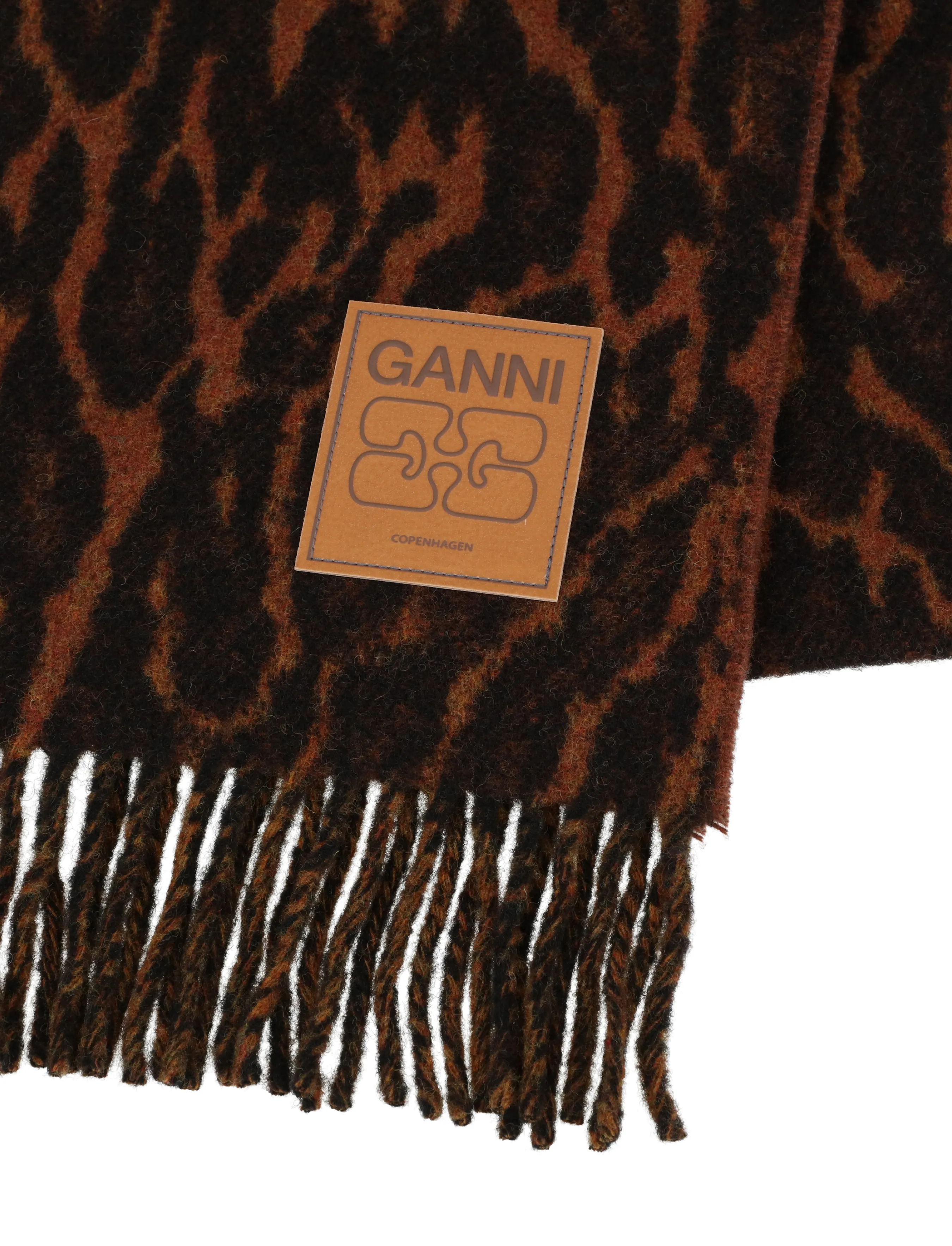 Ganni - Women's Black Leopard Print Wool Scarf - winterschals - multicolored - 1