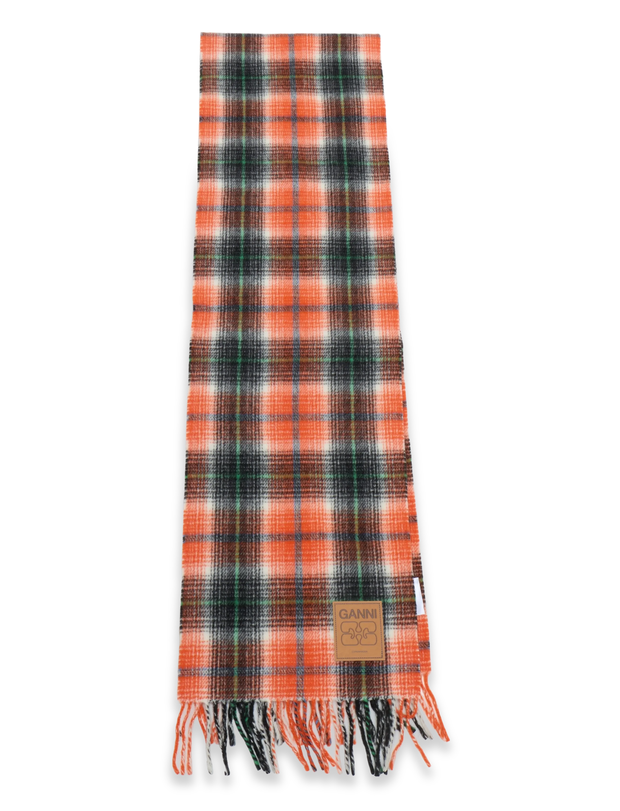 Ganni Scarf in Check Wool - Schals - MULTICOLORED / orange