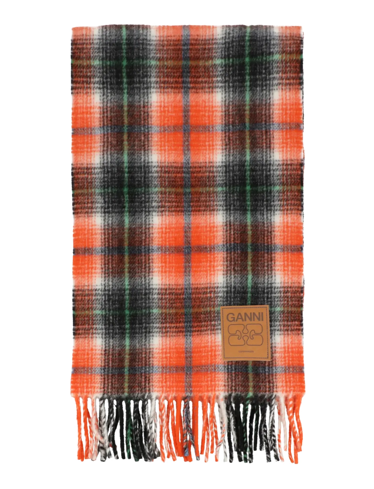 Ganni Scarf in Check Wool - Transitional Layering - MULTICOLORED / orange