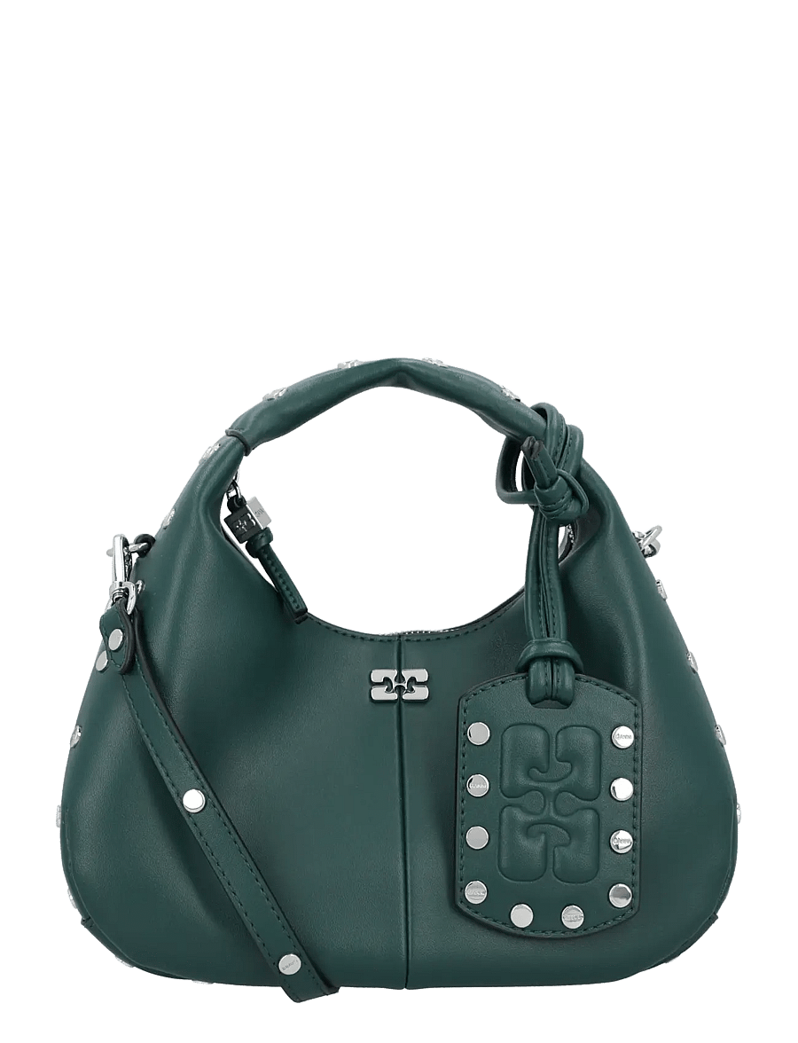 Ganni - Mini Studded Hobo Handbag - besondere anlässe - dark green - 0