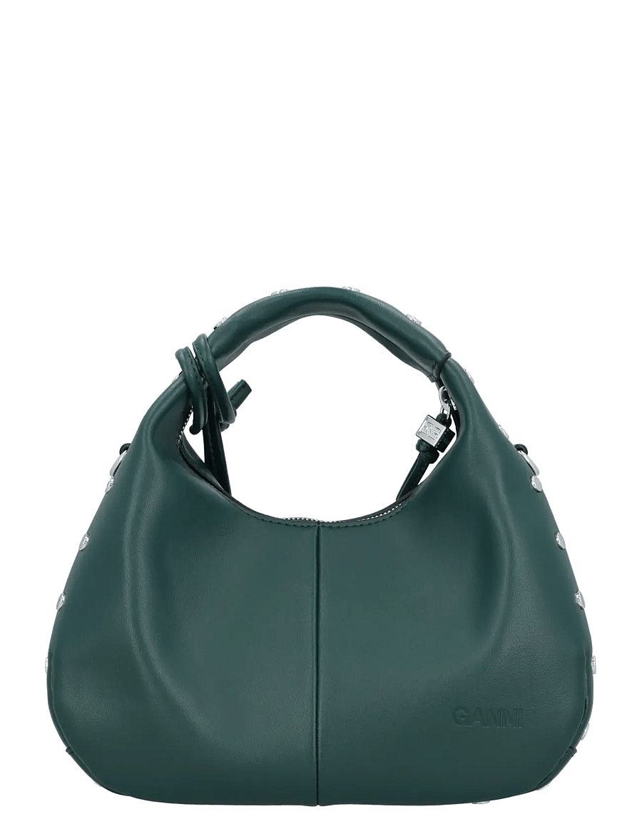 Ganni - Mini Studded Hobo Handbag - besondere anlässe - dark green - 2