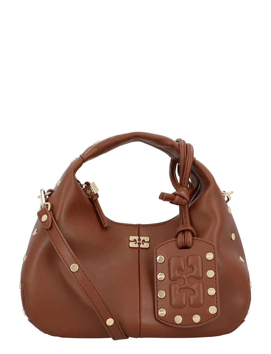 Ganni - Mini Studded Hobo Handbag - besondere anlässe - sorrel horse - 0