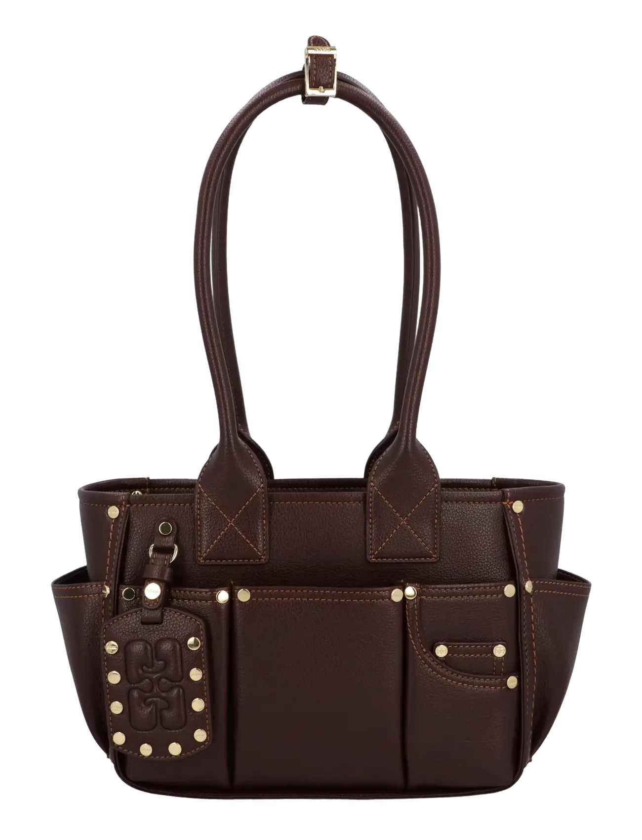 Ganni Posy Studded Leather Shoulder Bag - Schultertaschen - BITTER CHOCOLATE / brown