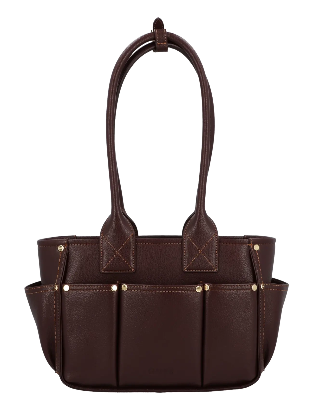 Ganni - Posy Studded Leather Shoulder Bag - schultertaschen - bitter chocolate - 2