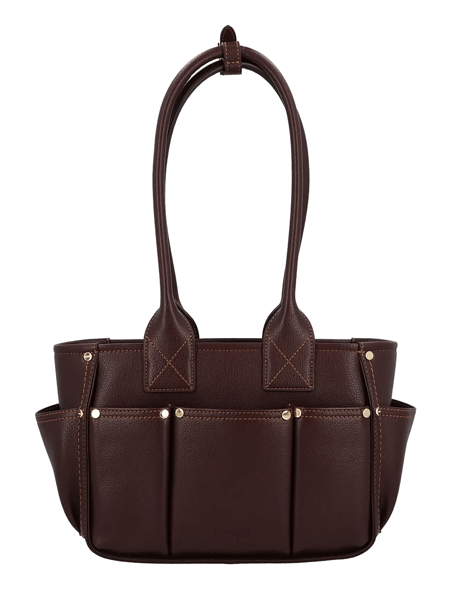 Ganni - Posy Studded Leather Shoulder Bag - schultertaschen - bitter chocolate - 2