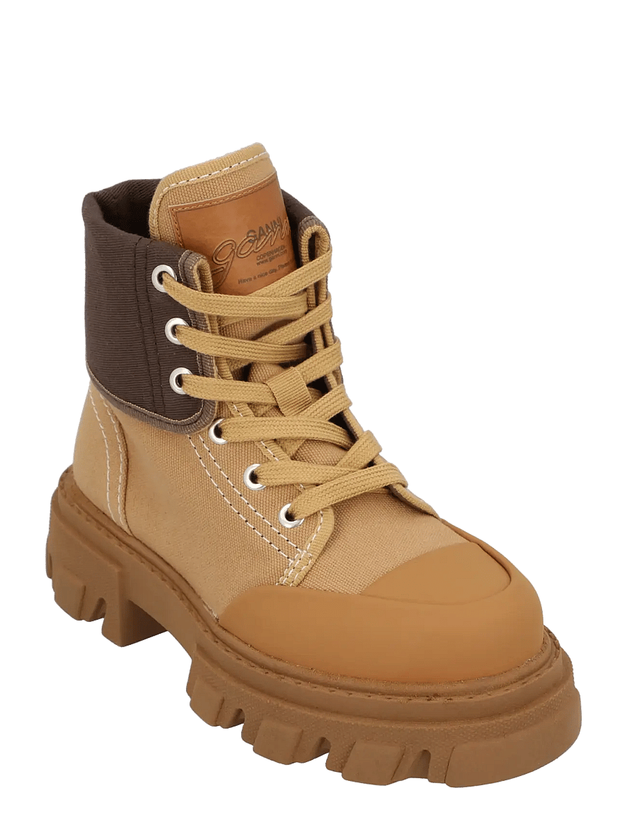 Ganni - Boots Cleated Canvas Trail - flache stiefeletten - brown - 0