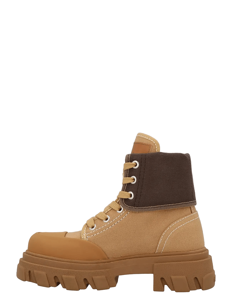 Ganni - Boots Cleated Canvas Trail - flache stiefeletten - brown - 1