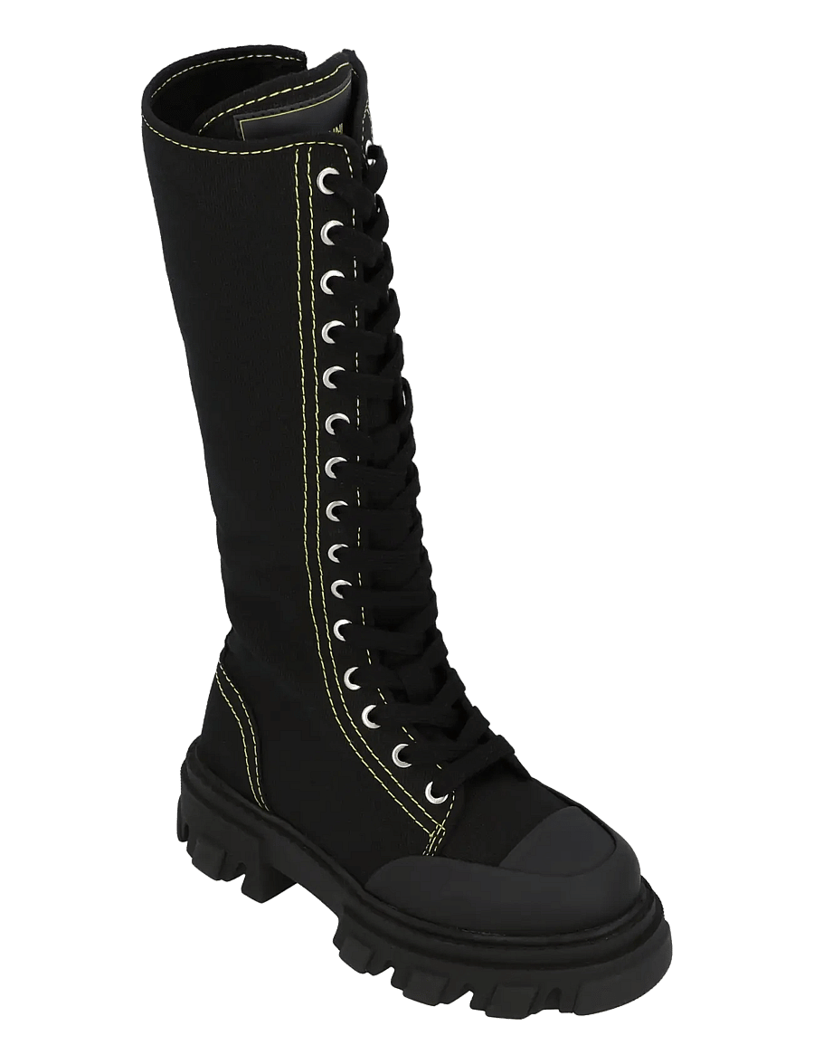 Ganni - Boots Cleated High Canvas Trail - kniehohe stiefel - black - 0