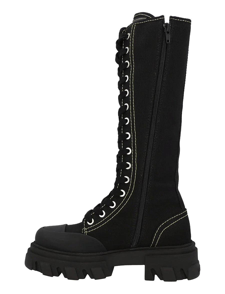 Ganni - Boots Cleated High Canvas Trail - kniehohe stiefel - black - 1