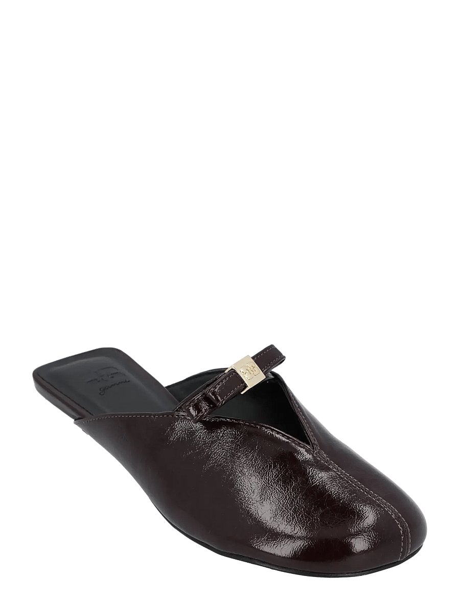 Ganni - Sue Bow Kitten Heel Deep Shine - pantoletten mit absatz - brown - 0