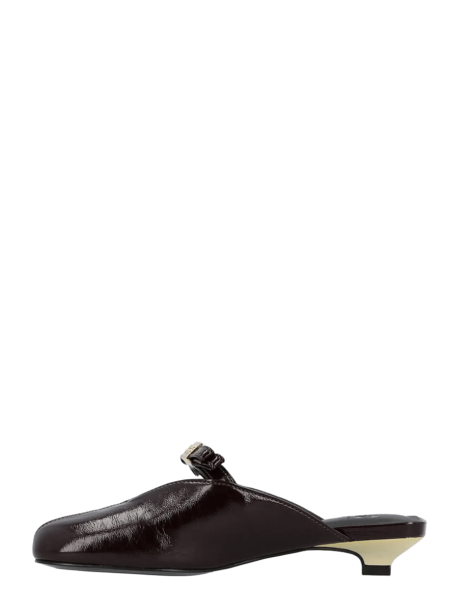 Ganni - Sue Bow Kitten Heel Deep Shine - pantoletten mit absatz - brown - 1