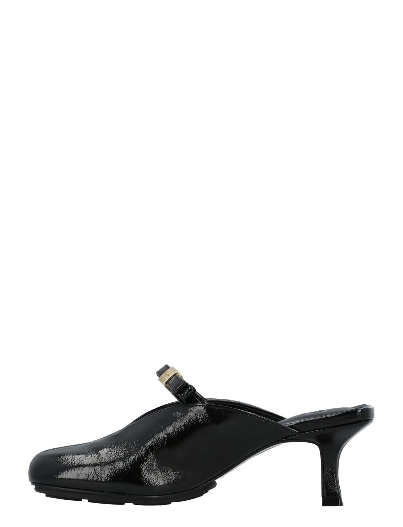 Ganni - Sue Bow Heeled Mule Deep Shine - pantoletten mit absatz - black - 1