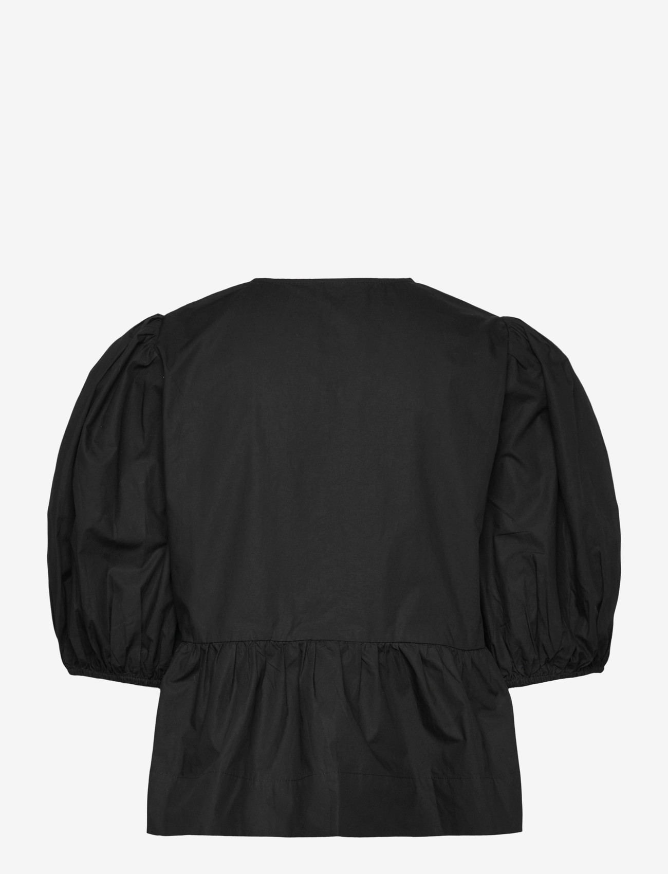 Ganni - Cotton Poplin Peplum Blouse - kortærmede bluser - black - 1