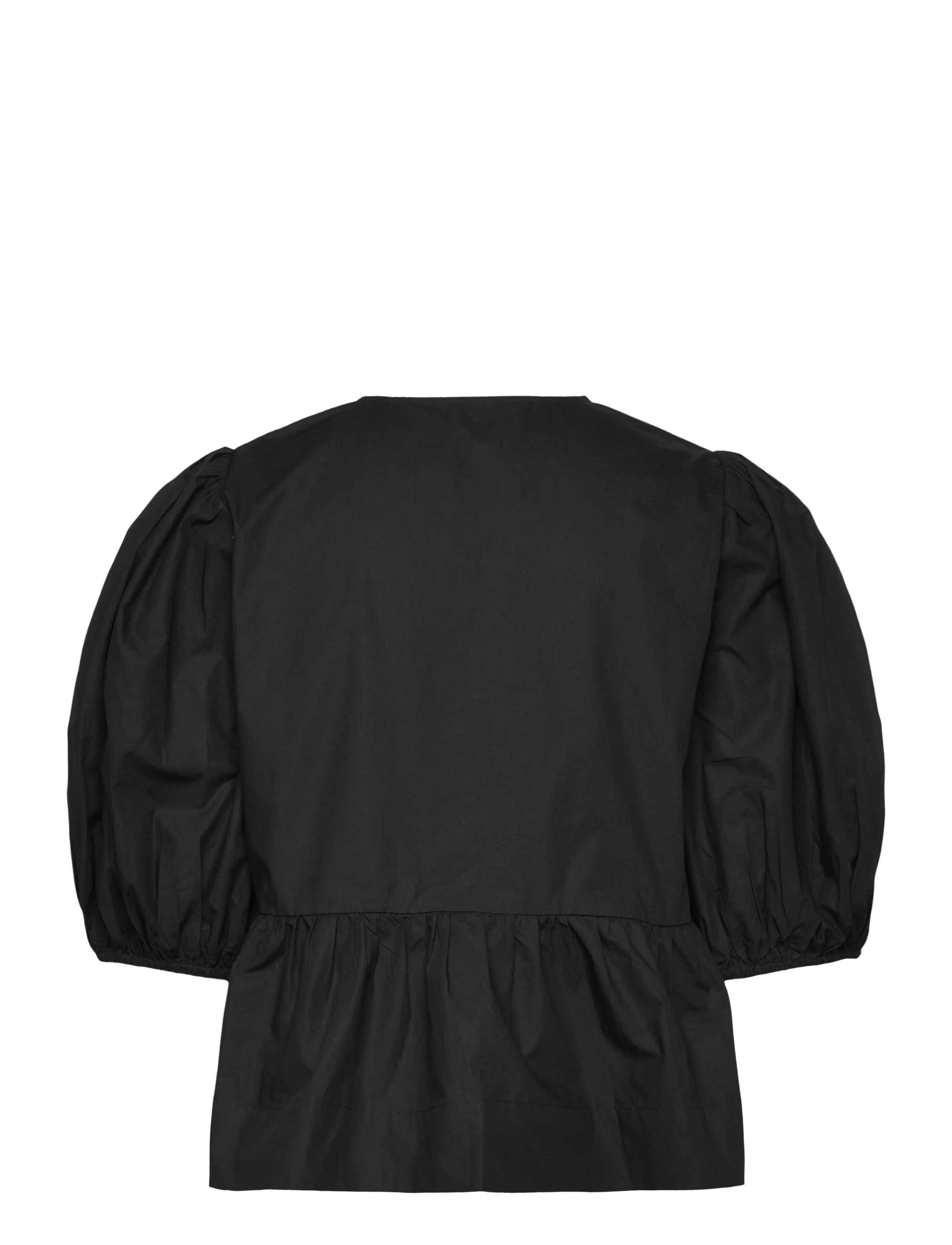 Ganni - Cotton Poplin Peplum Blouse - blouses met korte mouwen - black - 1
