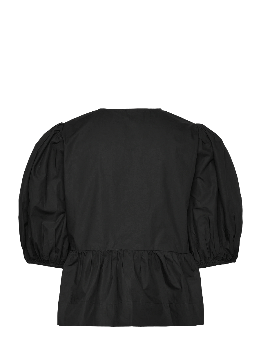 Ganni - Cotton Poplin Peplum Blouse - blouses met korte mouwen - black - 1
