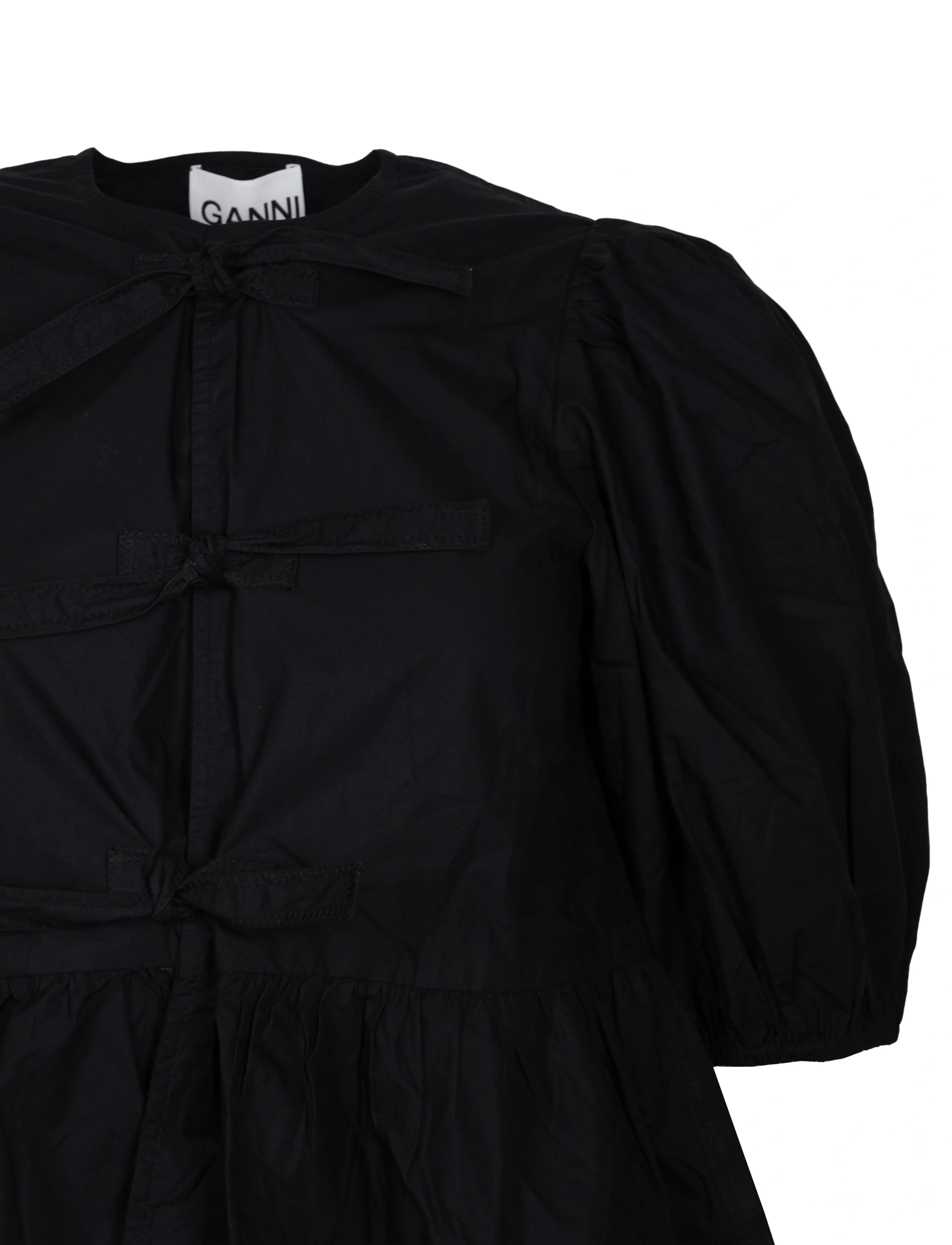 Ganni - Cotton Poplin Peplum Blouse - blouses met korte mouwen - black - 2