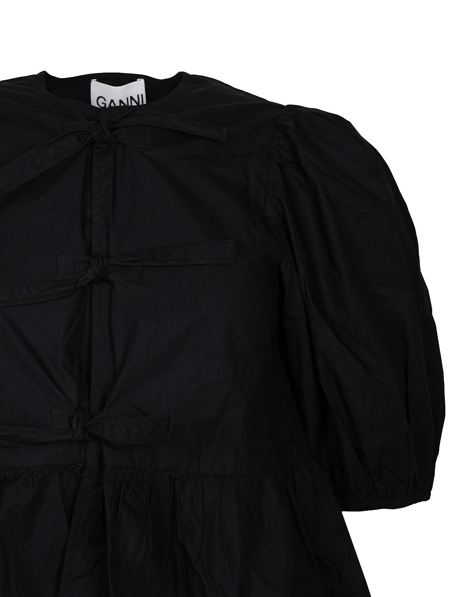 Ganni - Cotton Poplin Peplum Blouse - blouses met korte mouwen - black - 2