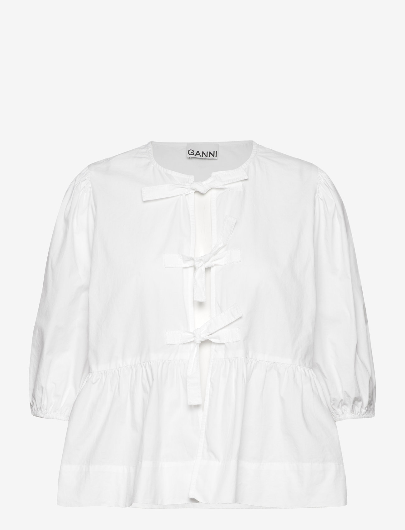 Ganni - Cotton Poplin Peplum Blouse - kortærmede bluser - white - 0