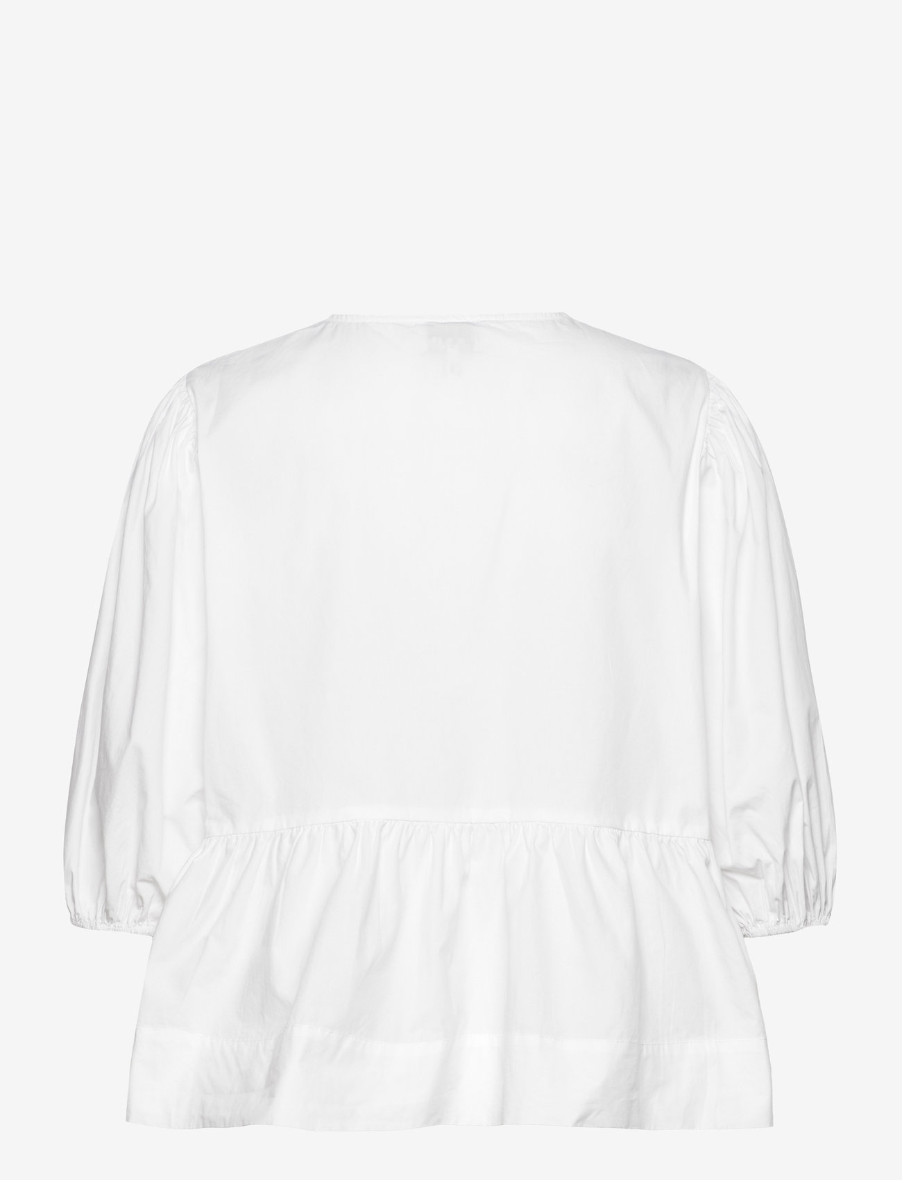 Ganni - Cotton Poplin Peplum Blouse - kortærmede bluser - white - 1