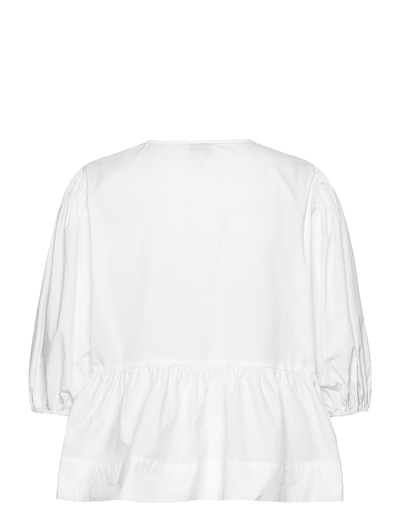 Ganni - Cotton Poplin Peplum Blouse - kurzämlige blusen - white - 1