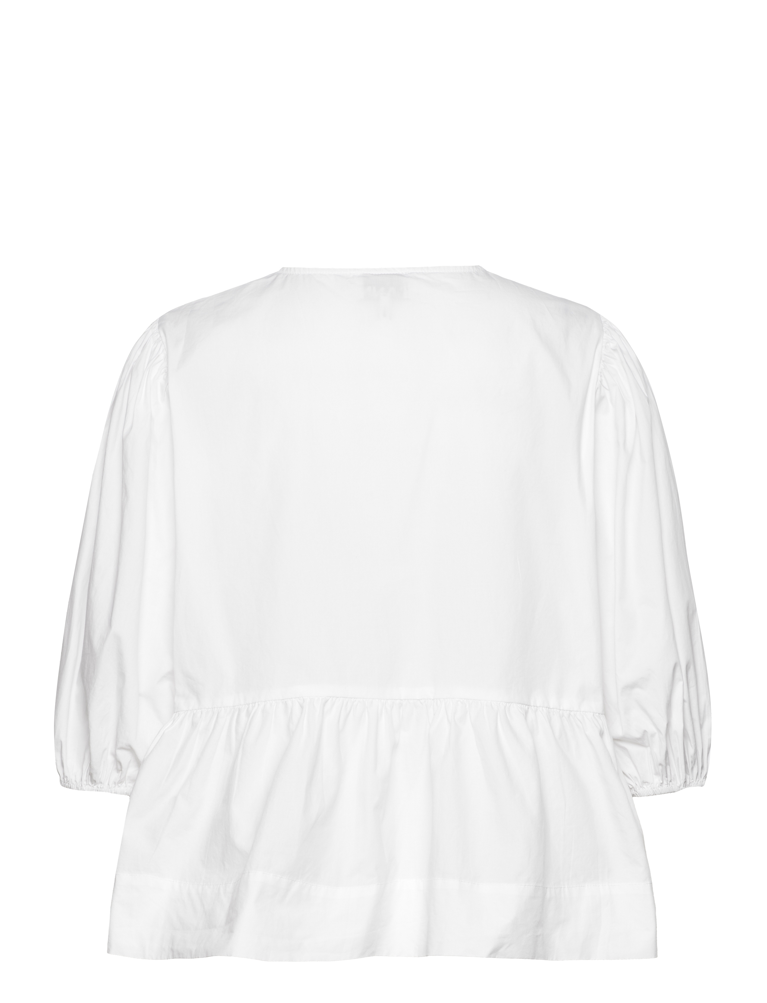 Ganni - Cotton Poplin Peplum Blouse - blouses met korte mouwen - white - 1