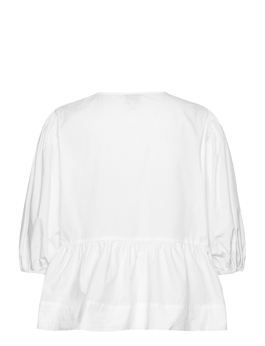 Ganni - Cotton Poplin Peplum Blouse - blouses met korte mouwen - white - 1