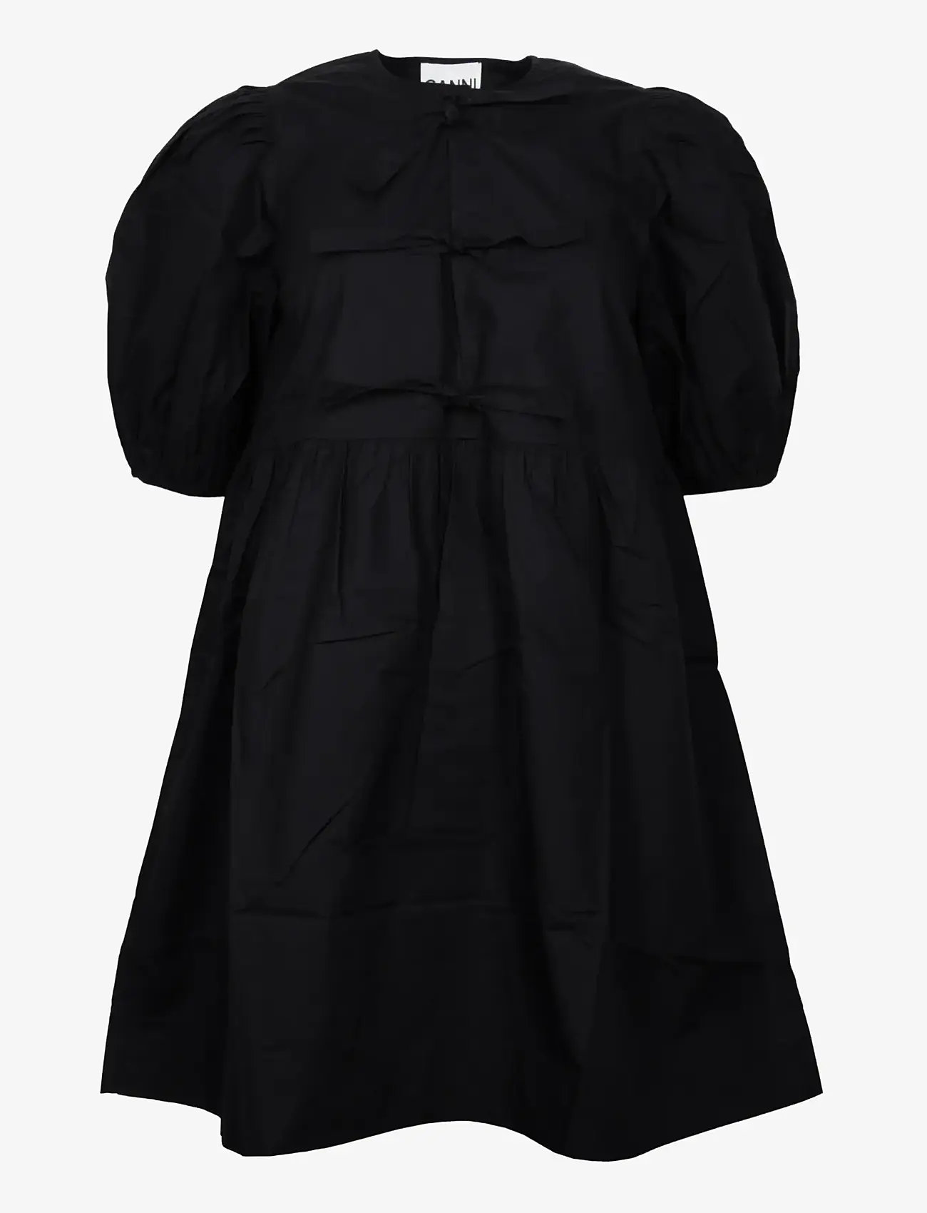 Ganni - Cotton Poplin Tie String Mini Dress - sommerkjoler - black - 0