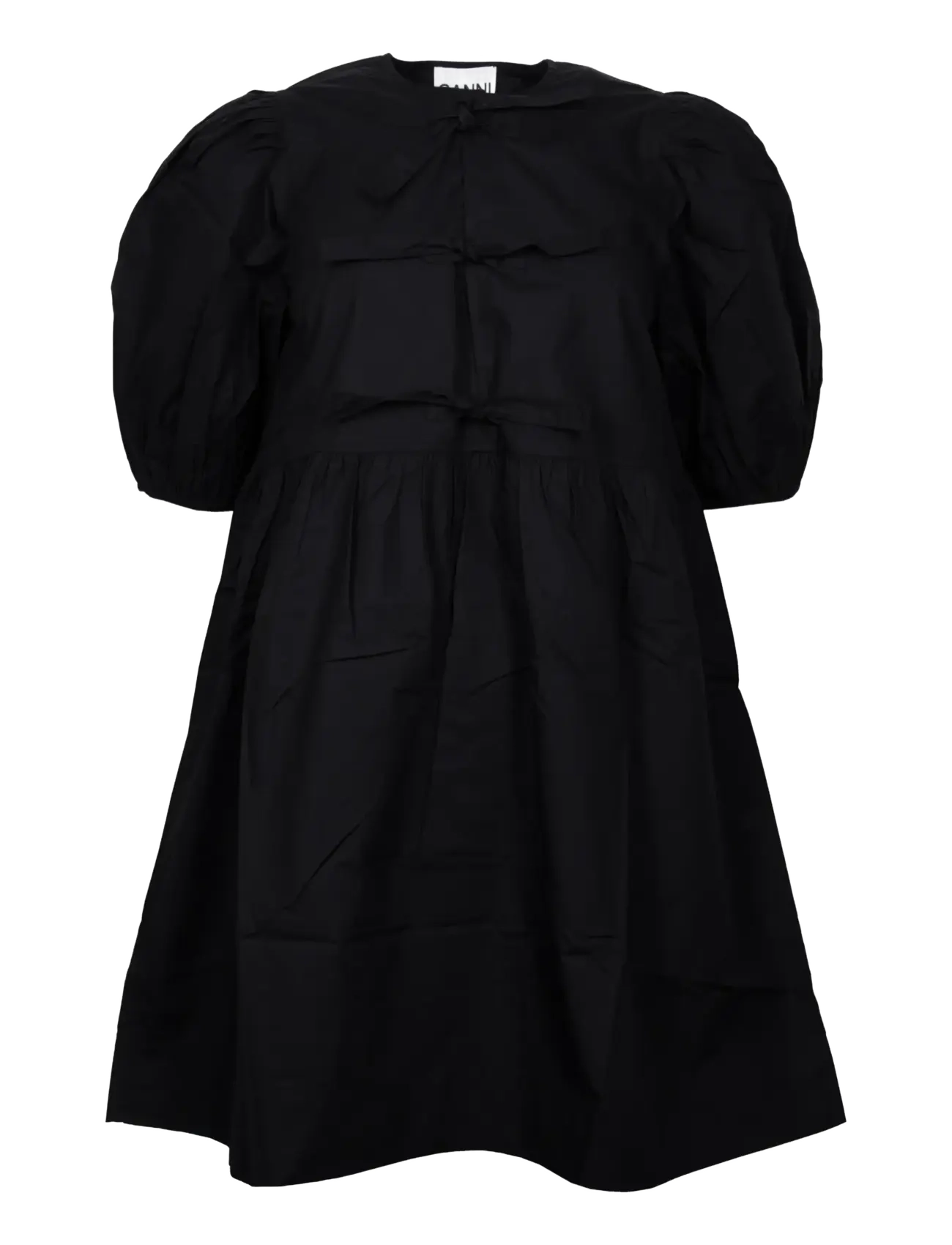 Ganni Cotton Poplin Tie String Mini Dress - Klänningar - BLACK / black